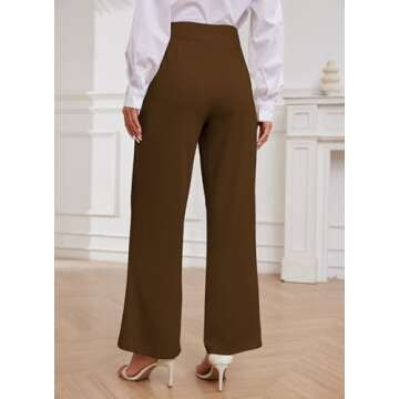 HVT Wide Leg Pants for Women High Elastic Waisted Work Pants Business Palazzo Trousers with Pockets Brown