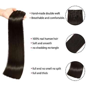Clip in Hair Extensions Real Human Hair Straight 16 Inch 7pcs 120g Clip ins Hair Extensions Brazilia...