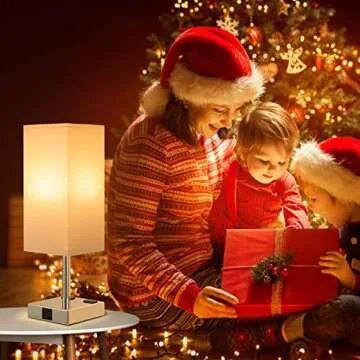 aooshine Set of 2 Touch Nightstand Lamp with USB-C+A Charge Ports& AC Outlets, 3-Way Dimmable Bedside Lamp with White Fabric Shade,Small Table Lamp for Bedroom Guest Room(Bulb Included)