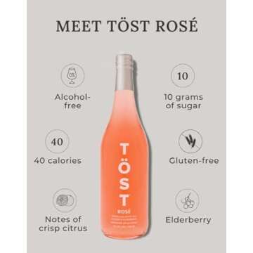 TOST ROSE All-Natural Alcohol-Free Sparkling Beverage, 25.4 Fl Oz (Pack of 3)
