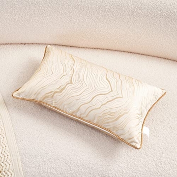Avigers 12 x 20 Inch Rectangle Beige Gold Abstract Striped Embroidery Cushion Case Luxury Modern Throw Pillow Cover Decorative Pillow for Couch Living Room Bedroom Car