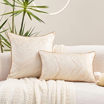 Avigers 12 x 20 Inch Rectangle Beige Gold Abstract Striped Embroidery Cushion Case Luxury Modern Throw Pillow Cover Decorative Pillow for Couch Living Room Bedroom Car