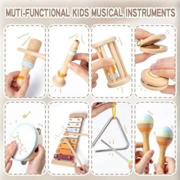 Baby Musical Instruments, Montessori Wooden Toys for Toddlers 1-3, Neutral Colors Percussion Instrum...