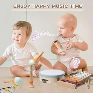 Baby Musical Instruments, Montessori Wooden Toys for Toddlers 1-3, Neutral Colors Percussion Instruments, Modern Boho Xylophone for Kids, Preschool Educational Baby Musical Toys