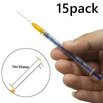 15 Pack 1ml 25Ga Plastic Syringe with Measurement for Scientific Labs and Industrial Dispensing, Dis...