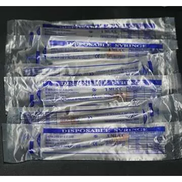 15 Pack 1ml 25Ga Plastic Syringe with Measurement for Scientific Labs and Industrial Dispensing, Disposable Individually Wrapped (15, 1ml 25Ga)