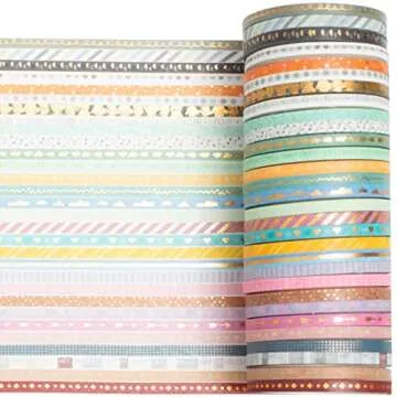 YUBBAEX 60 Rolls Skinny Washi Tape Set Gold Foil Masking Thin Basic Patterns Decorative Tapes for Arts, DIY Crafts, Journals, Planners, Scrapbook, Wrapping