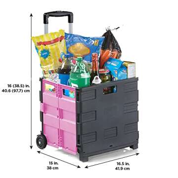 Inspired Living Ultra-Slim Rolling Collapsible Storage Pack-N-Roll Utility-carts, with Telescopic Ha...