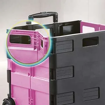 Durable Ultra-Slim Rolling Collapsible Utility Cart - Pink & Black