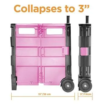Durable Ultra-Slim Rolling Collapsible Utility Cart - Pink & Black
