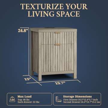 OAKHAM HOME Oxford 2 Drawer Nightstand, End Table with Charging Station, Night Stand with Fluted Panel, Bed Side Table Set of 2 (Grey Oak)