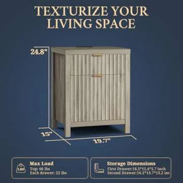 OAKHAM HOME Oxford 2 Drawer Nightstand, End Table with Charging Station, Night Stand with Fluted Panel, Bed Side Table Set of 2 (Grey Oak)