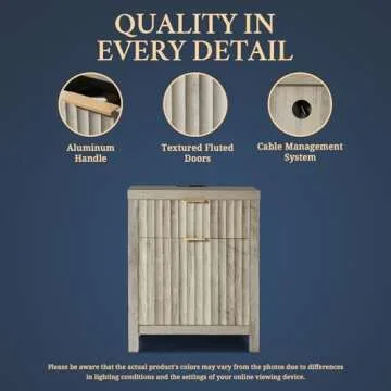 OAKHAM HOME Oxford 2 Drawer Nightstand, End Table with Charging Station, Night Stand with Fluted Panel, Bed Side Table Set of 2 (Grey Oak)