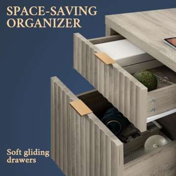 OAKHAM HOME Oxford 2 Drawer Nightstand, End Table with Charging Station, Night Stand with Fluted Panel, Bed Side Table Set of 2 (Grey Oak)