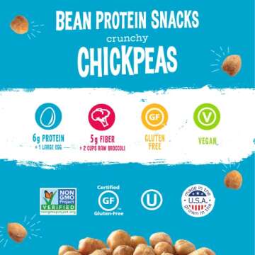 The Good Bean Crunchy Chickpeas - Variety Pack - (6 Pack) 6 oz - Sea Salt, Chili Lime, Sweet Sriracha, and Classic Hummus Roasted Chickpea Beans - Vegan Snack - Good Source of Plant Protein and Fiber