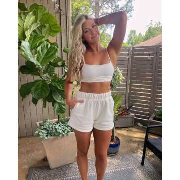 Kamo Fitness CozyTec Sweat Shorts Women High Waisted Lounge Comfy Casual Cotton Shorts with Pockets (Gardenia, XL)