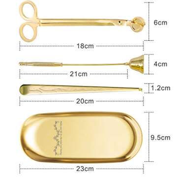 ManChDa 4 in 1 Candle Accessory Set - Candle Wick Trimmer, Candle Wick Dipper, Candle Wick Snuffer, Storage Tray Plate, Candle Care Tools Gift for Candle Lovers for Cosmetics Metal Storage (Gold)