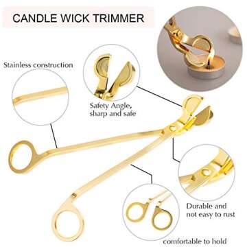 ManChDa 4 in 1 Candle Accessory Set - Candle Wick Trimmer, Candle Wick Dipper, Candle Wick Snuffer, Storage Tray Plate, Candle Care Tools Gift for Candle Lovers for Cosmetics Metal Storage (Gold)