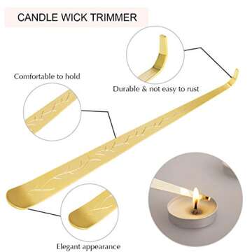 ManChDa 4 in 1 Candle Accessory Set - Candle Wick Trimmer, Candle Wick Dipper, Candle Wick Snuffer, Storage Tray Plate, Candle Care Tools Gift for Candle Lovers for Cosmetics Metal Storage (Gold)