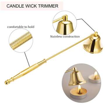 ManChDa 4 in 1 Candle Accessory Set - Candle Wick Trimmer, Candle Wick Dipper, Candle Wick Snuffer, Storage Tray Plate, Candle Care Tools Gift for Candle Lovers for Cosmetics Metal Storage (Gold)