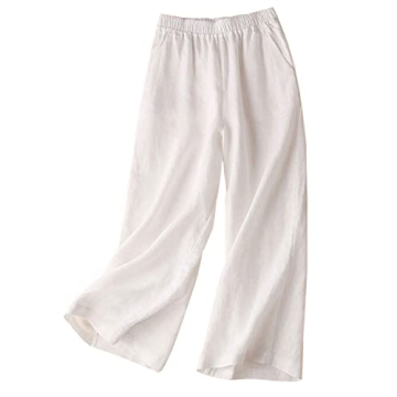 Aeneontrue Women's 100% Linen Wide Leg Pants - Casual High Waisted Palazzo Trousers with Pockets in ...