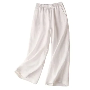 Aeneontrue Women's 100% Linen Wide Leg Pants - Casual High Waisted Palazzo Trousers with Pockets in ...
