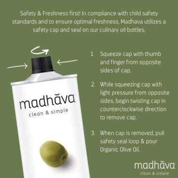 Madhava Organic Olive Oil, 1L Tin, 100% Pure, Single Source, Traceable, Cold Extracted, Non-Gmo, No Pesticides, Gluten Free, Vegan, Kosher, Extra Virgin, 33.8 Fl Oz