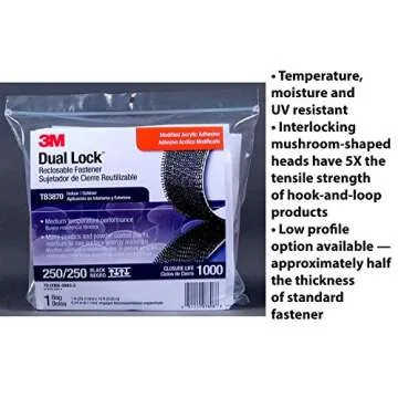 3M Dual Lock Reclosable Fasteners, Heavy Duty, Clear, TB3870/SJ3870, 1 in x 10 ft Mated Strip, Industrial Use, Indoor/Outdoor, Great for Metal, Acrylic, PC, ABS, Powder Coated Paints