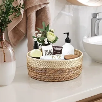 Round Rattan Baskets Set for Organizing Wicker Storage Basket for Fruit, Bread Serving Decorative Gift Baskets Empty, Countertop Baskets for Pantry and Bathroom