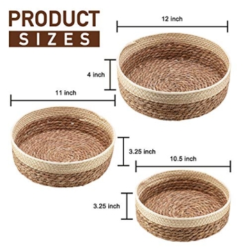 Round Rattan Baskets Set for Organizing Wicker Storage Basket for Fruit, Bread Serving Decorative Gift Baskets Empty, Countertop Baskets for Pantry and Bathroom