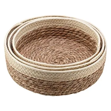 Round Rattan Baskets Set for Organizing Wicker Storage Basket for Fruit, Bread Serving Decorative Gift Baskets Empty, Countertop Baskets for Pantry and Bathroom