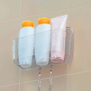 CGBE 2 Packs Cabinet Door Organizer, Acrylic Adhesive Shelf Wall Mounted Storage, Self Adhesive Shower Shelves Without Drilling, Automatic Draining Clear Shower Organizer for Bathroom