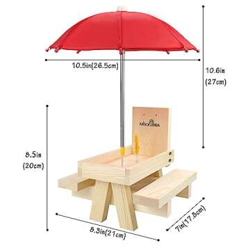 MIXXIDEA Squirrel Feeder Table with Umbrella, Wooden Squirrel Picnic Table Feeder, Sturdy Squirrels ...
