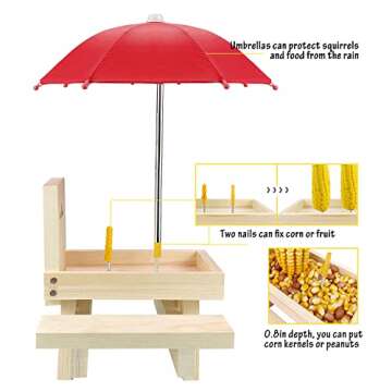 MIXXIDEA Squirrel Feeder Table with Umbrella and Benches