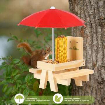 MIXXIDEA Squirrel Feeder Table with Umbrella and Benches