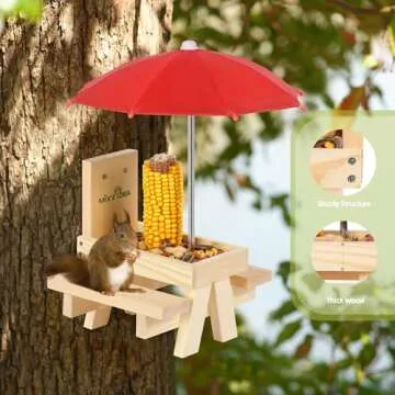 MIXXIDEA Squirrel Feeder Table with Umbrella and Benches