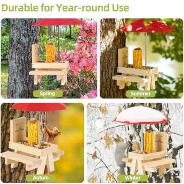 MIXXIDEA Squirrel Feeder Table with Umbrella and Benches