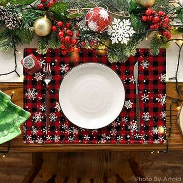 Artoid Mode Red and Black Buffalo Plaid Christmas Placemats for Dining Table, 12 x 18 Inch Seasonal ...