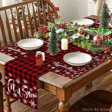 Artoid Mode Red and Black Buffalo Plaid Christmas Placemats for Dining Table, 12 x 18 Inch Seasonal Winter Xmas Snowflakes Holiday Rustic Vintage Thanksgiving Washable Table Mats Set of 4