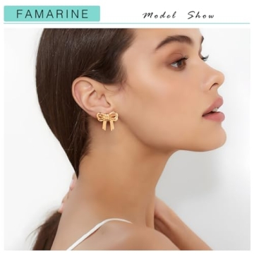 FAMARINE Gold Bow Earrings for Women - Stylish & Lightweight