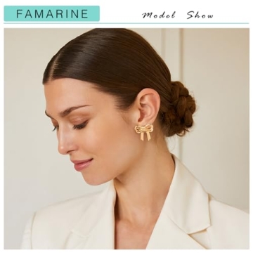 FAMARINE Gold Bow Earrings for Women - Stylish & Lightweight