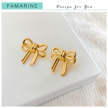 FAMARINE Gold Bow Earrings for Women - Stylish & Lightweight