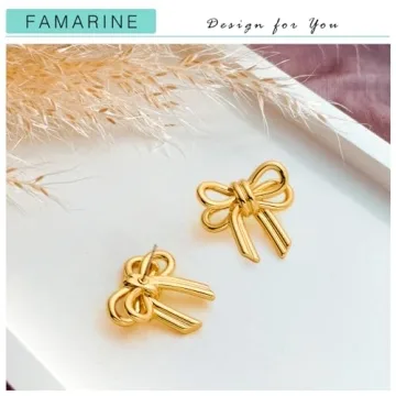 FAMARINE Gold Bow Earrings for Women - Stylish & Lightweight
