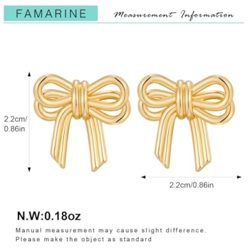 FAMARINE Gold Bow Earrings for Women - Stylish & Lightweight