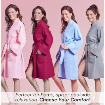 Soft Touch Linen Kimono Waffle Robe – Women’s Bath SPA Robe – Lightweight Cotton &Polyester Blend (Small, White)