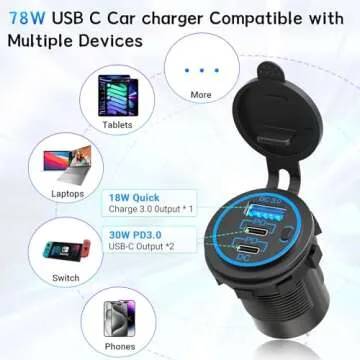 Qidoe 12V Splitter 78W USB Car Charger with Switch