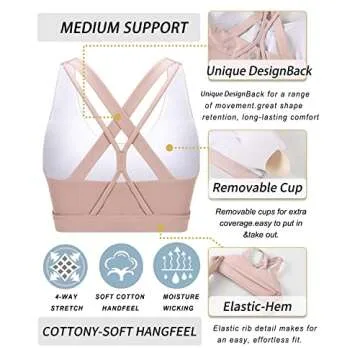 RUNNING GIRL Sports Bras for Women, Criss-Cross Back Padded Strappy Sports Bras Medium Support Yoga Bra with Removable Cups(2919 Pink L)