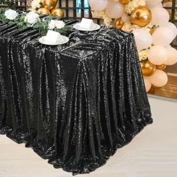 SoarDream Black Sequin Tablecloth 60x102 Inch Sequence Tablecloth Sequin Fabric Wedding Birthday Par...