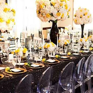 SoarDream Black Sequin Tablecloth for Elegant Events