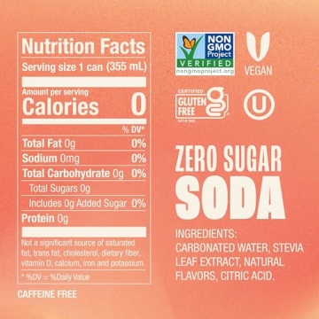 Zevia Zero Sugar Soda, Peaches and Cream, 12 oz Cans (8-Pack) – Caffeine Free, Naturally Sweetened...